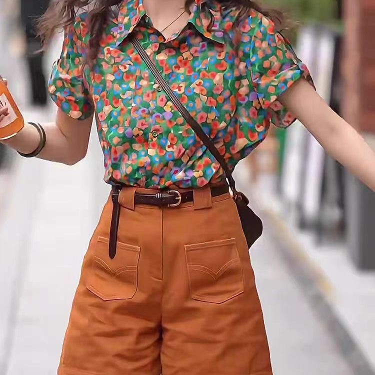 夏秋季女装港风甜美清新复古港风时尚套装牛仔衬衫显瘦时尚阔腿