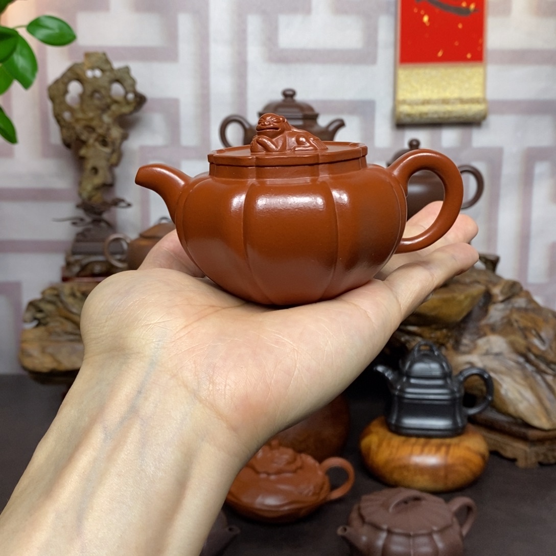 紫砂茶壶紫砂茶具朱泥狮球