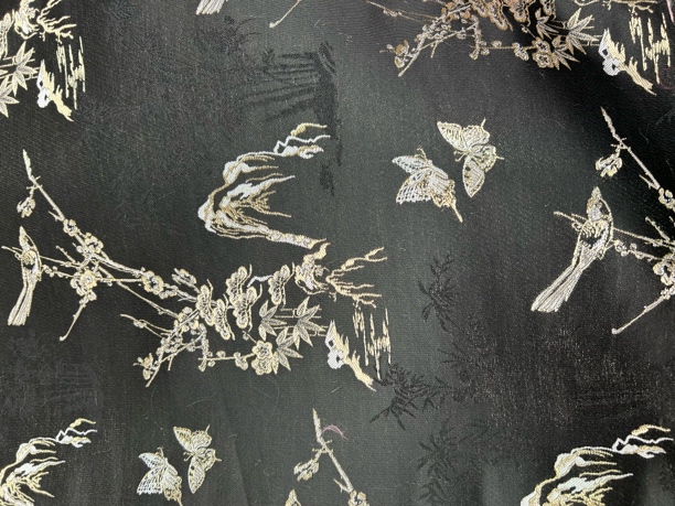 新款黑色金丝鸟蝴蝶浮雕人丝提花高支高密春秋面料