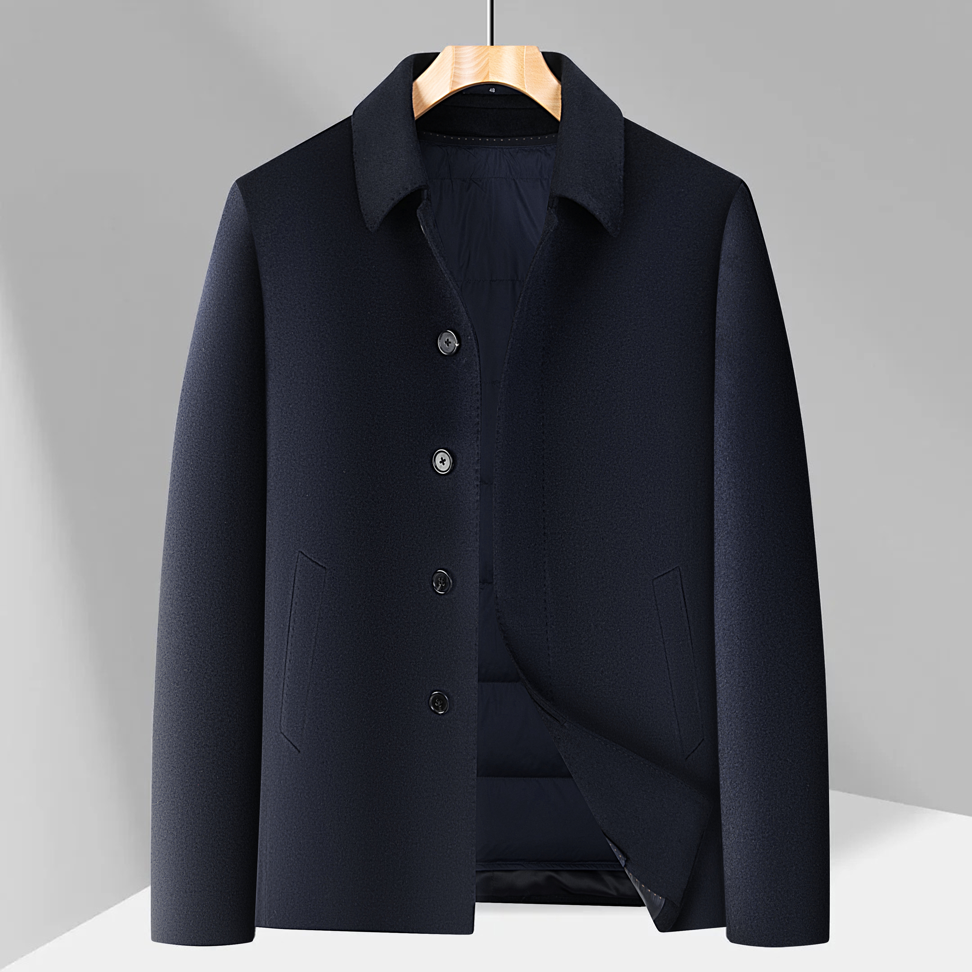 单排扣磨毛翻领纽扣内胆毛呢大衣加厚男装呢大衣秋冬