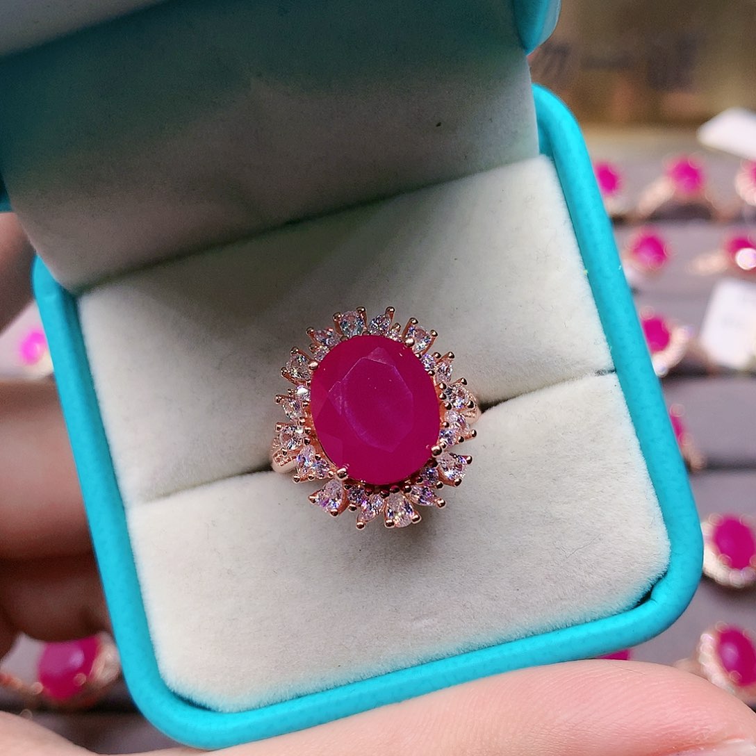 红宝石戒指银S925镶嵌