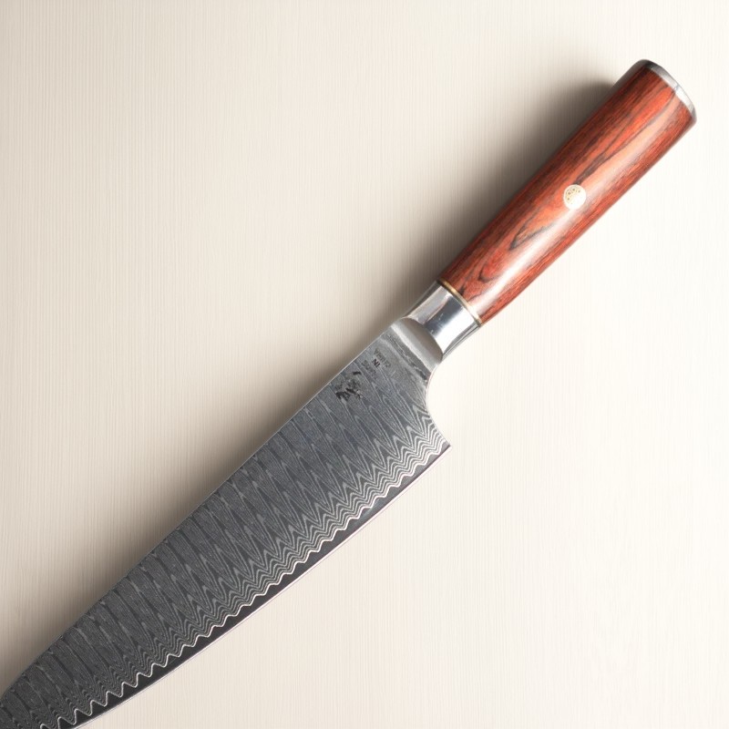 大马士革扭转纹厨刀家用菜刀红彩木手柄10CR15MOV