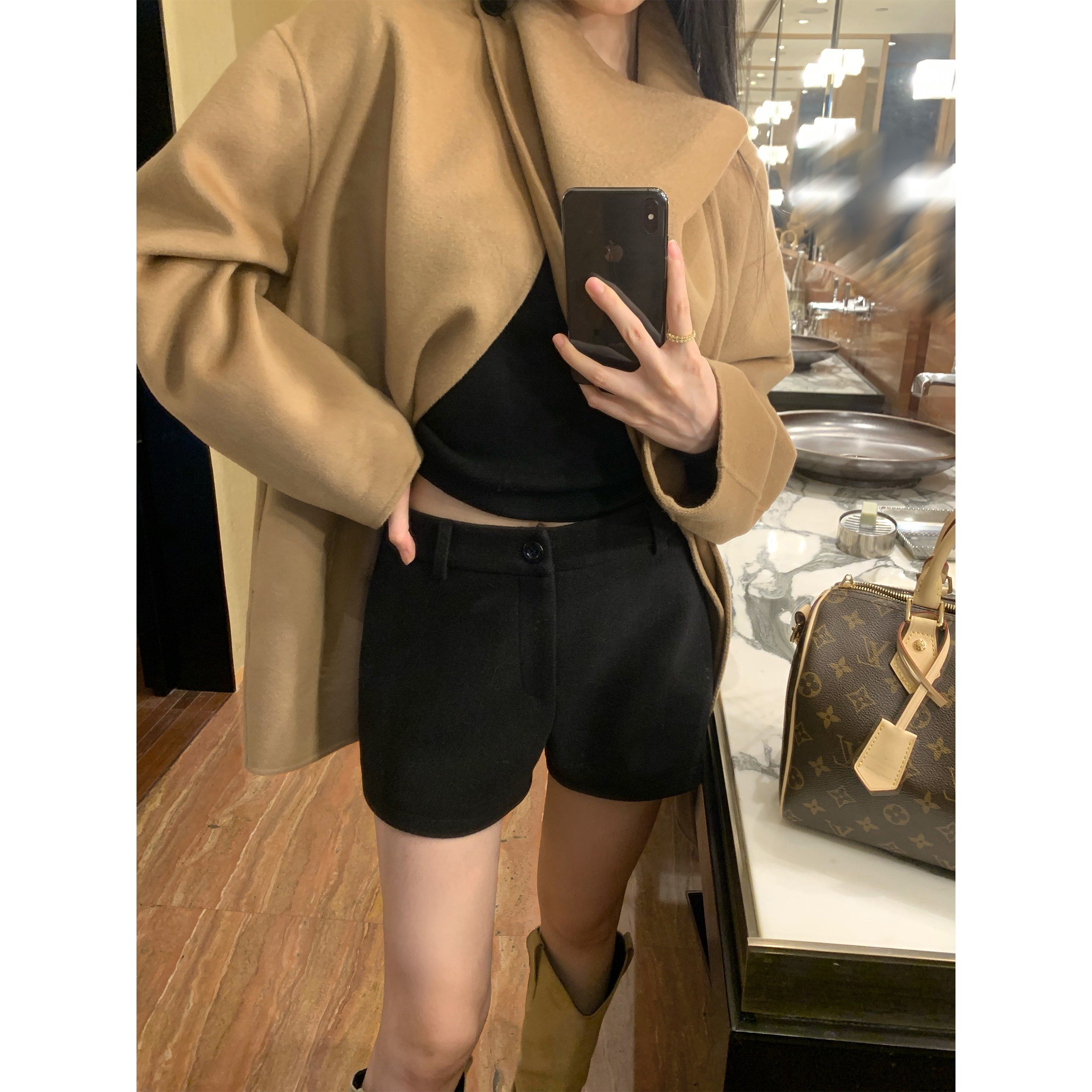 5werkwen 秋冬百搭王 挺阔有型高腰毛呢短裤41-35