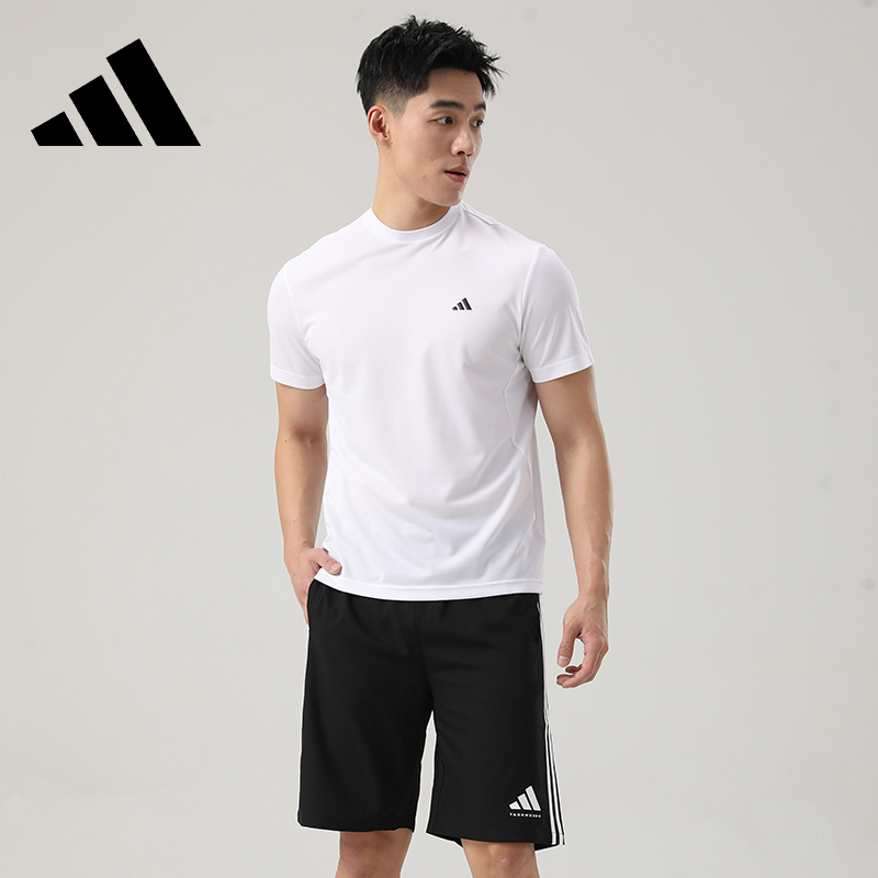 adidas阿迪达斯男士速干跑步套装t恤短袖短裤夏季宽松透气两件套