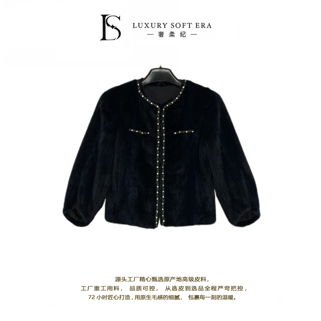 LUXURY&SOFTERA【奢柔典藏】钉珠轻奢进口天鹅绒水貂皮草外套202260