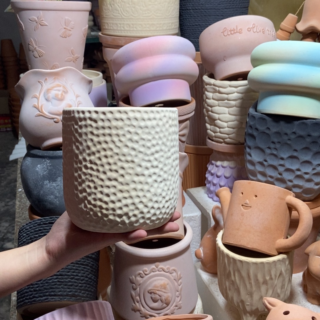 14×14白陶珠点盆 粗陶1个