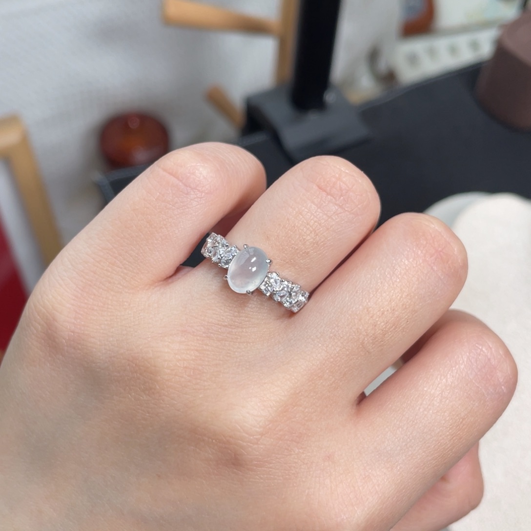 翡翠戒指银S925镶嵌158808