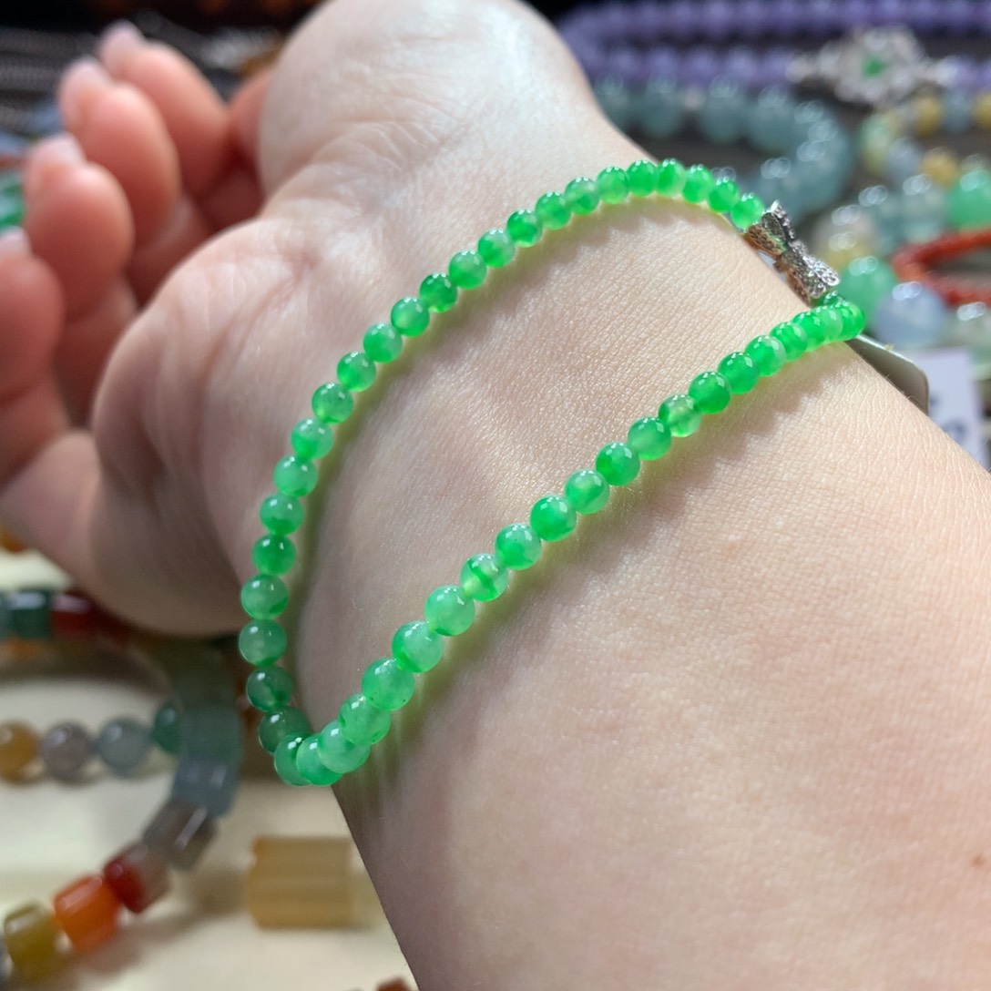 未镶嵌翡翠手链强推！木那金丝绿卡2.8-4