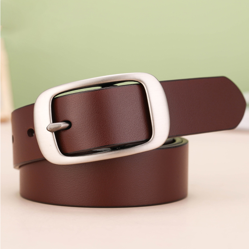 女士配牛仔裤皮带2025纯牛皮时尚简约百搭棕色复古头层皮针扣宽款