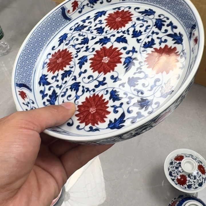 摆件乌**?釉里红缠枝莲大壶承拍一发二