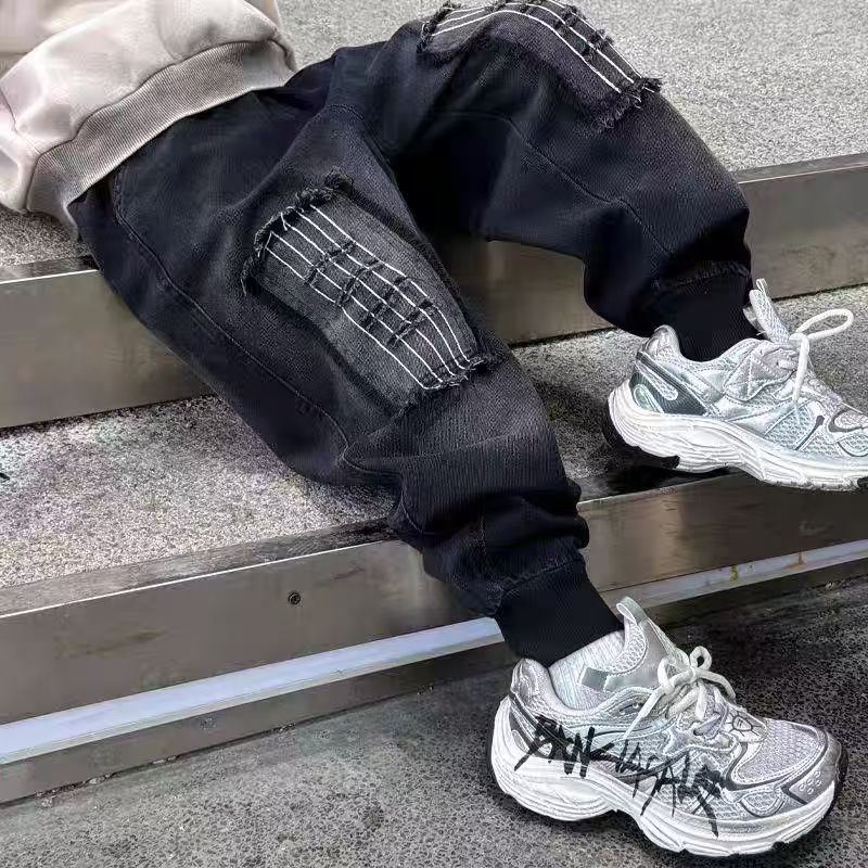 200972童装男童加绒牛仔裤2025冬韩版潮酷时尚加绒加厚宽松牛仔裤