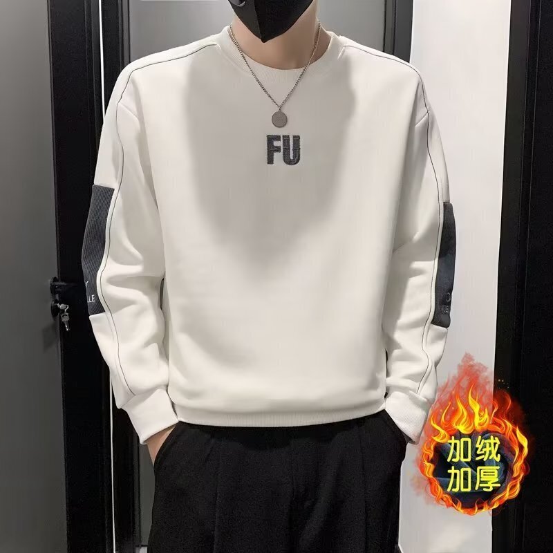 M04-BY秋冬季加绒加厚卫衣男女打底衫潮流圆领套头上衣百搭体恤