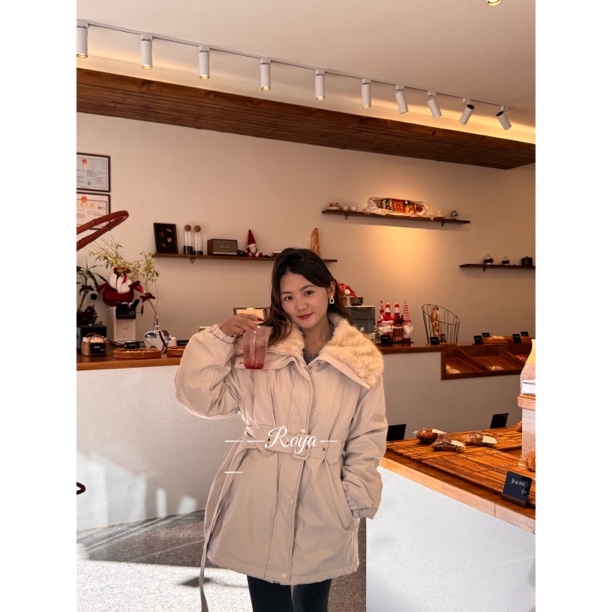 冬季大翻领女韩系慵懒风系带收腰保暖厚外套