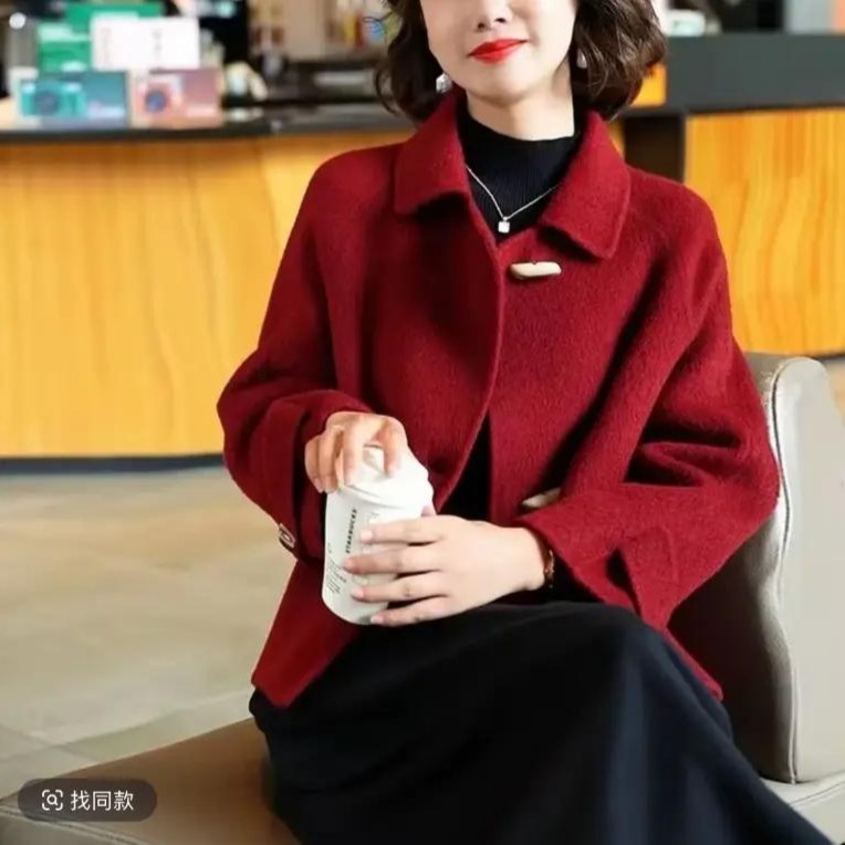 有口袋2025新品爆款新款宽松翻领呢子外套搭配休闲阔腿裤秋冬新款