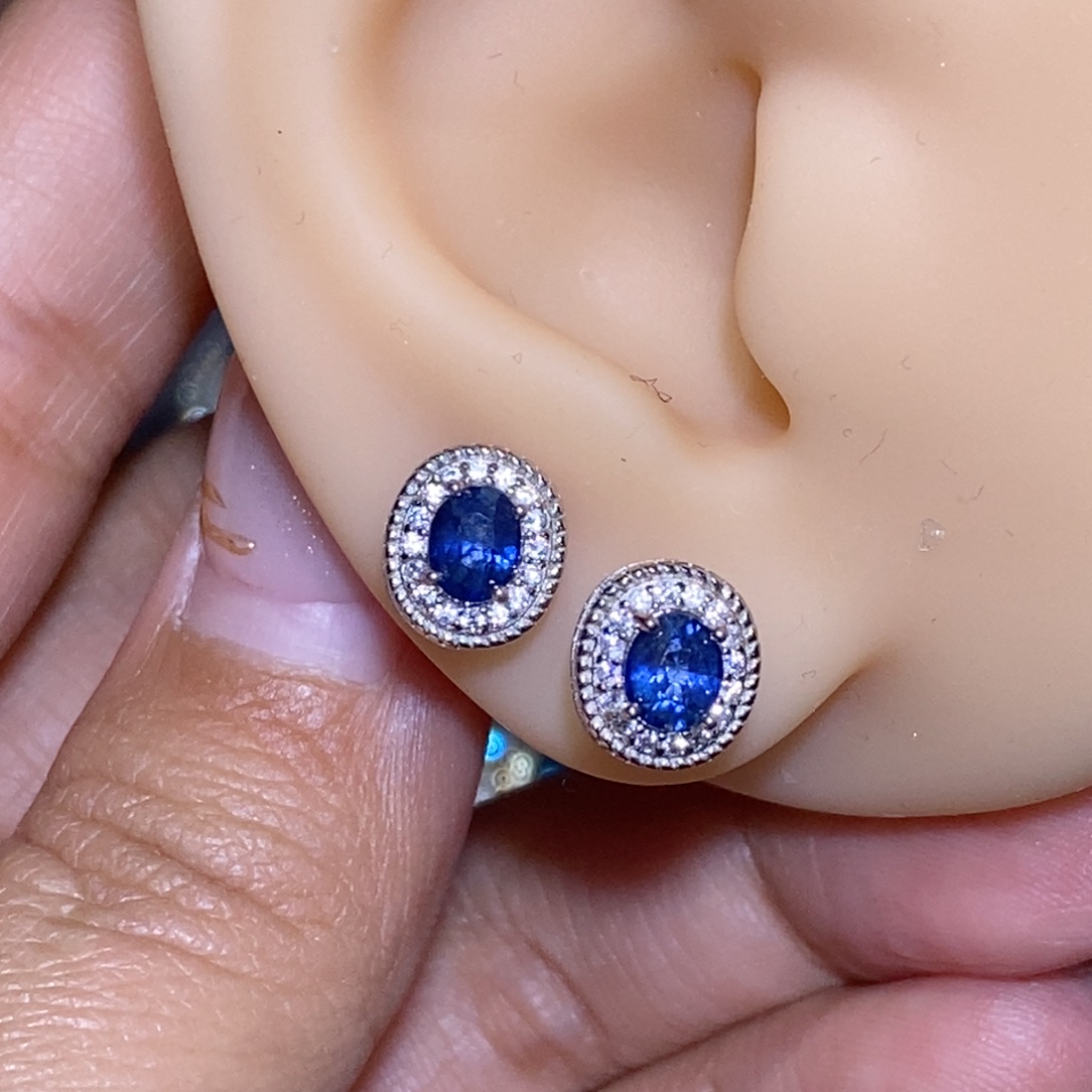 蓝宝石耳饰银S925镶嵌