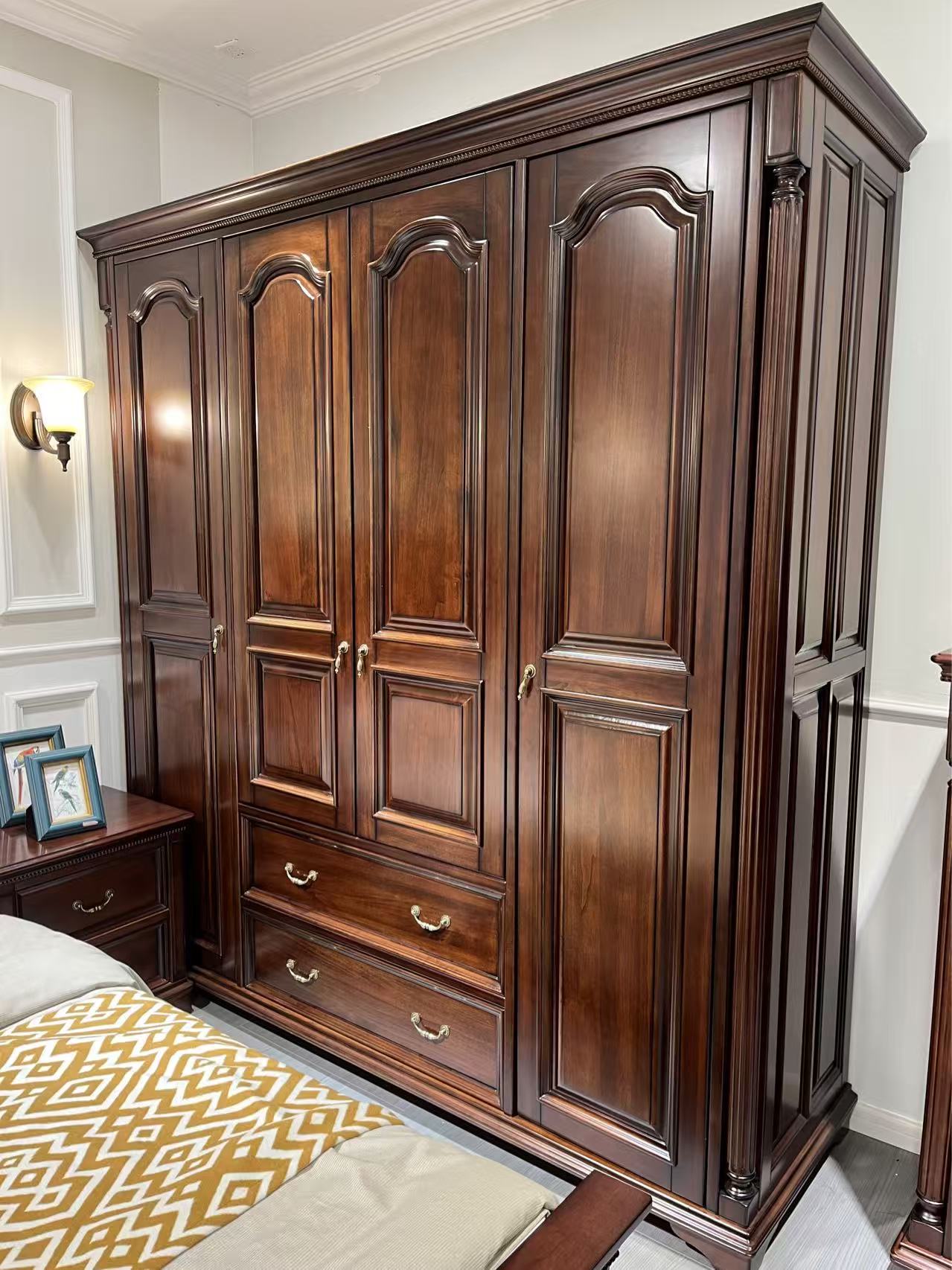 【简语家具】美式全原木四门大衣柜美式全原木四门大衣柜古典成套