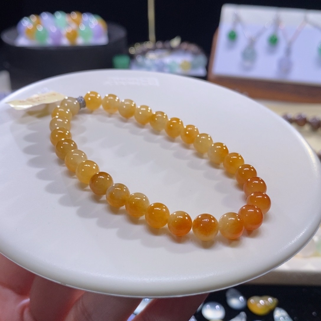 翡翠未镶嵌手串冰红翡手串卡6+