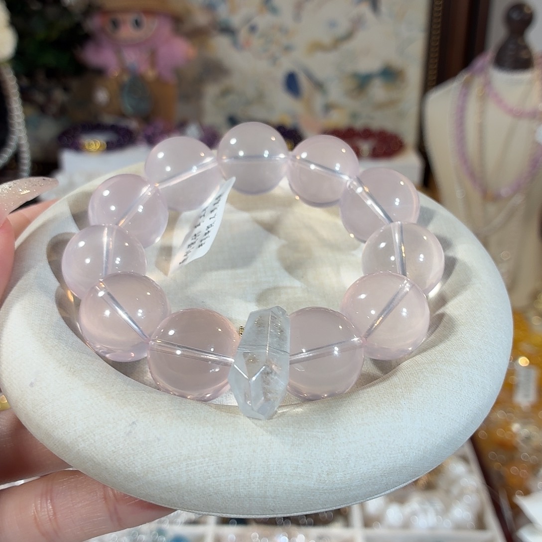 团***镚水晶未镶嵌手串净体莫粉六芒星设计款19