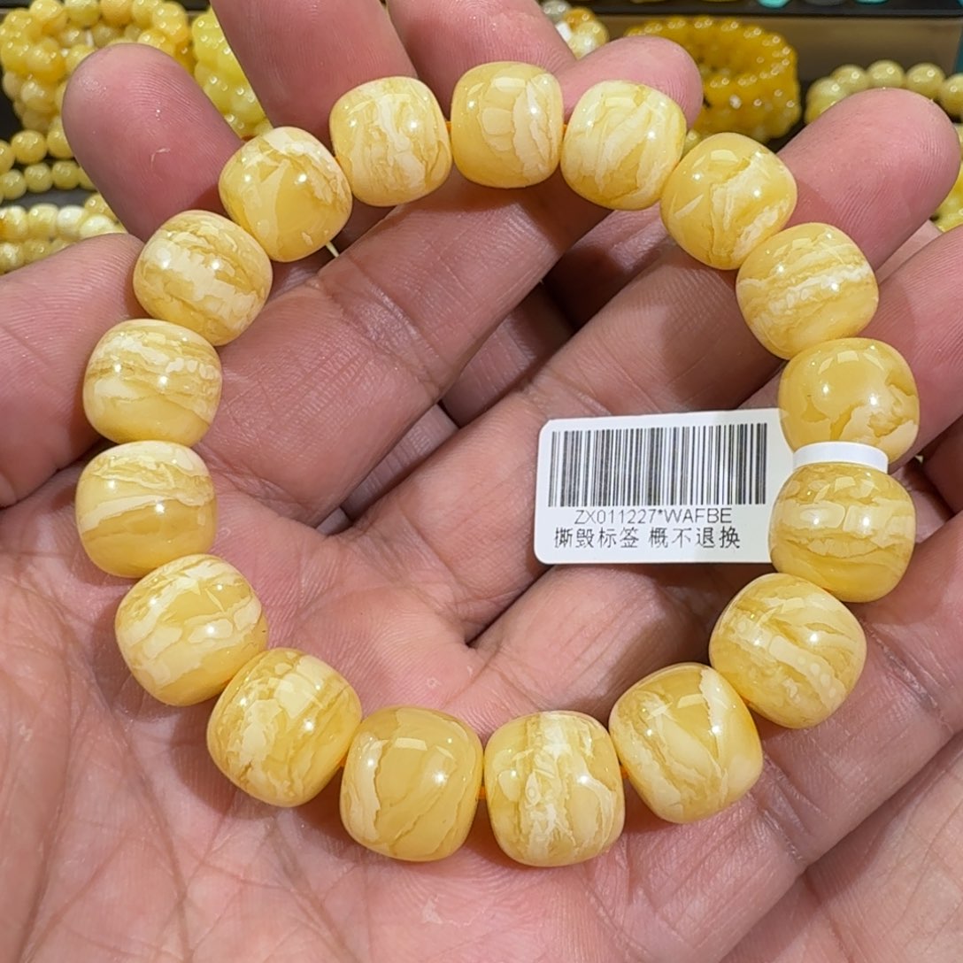 琥珀手链未镶嵌13m同料老型虎皮白花蜡串23克