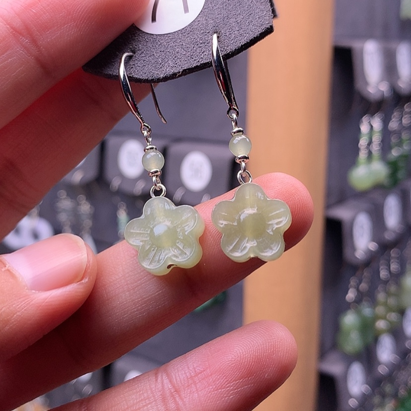 【闪购商品】和田玉耳饰银S925镶嵌
