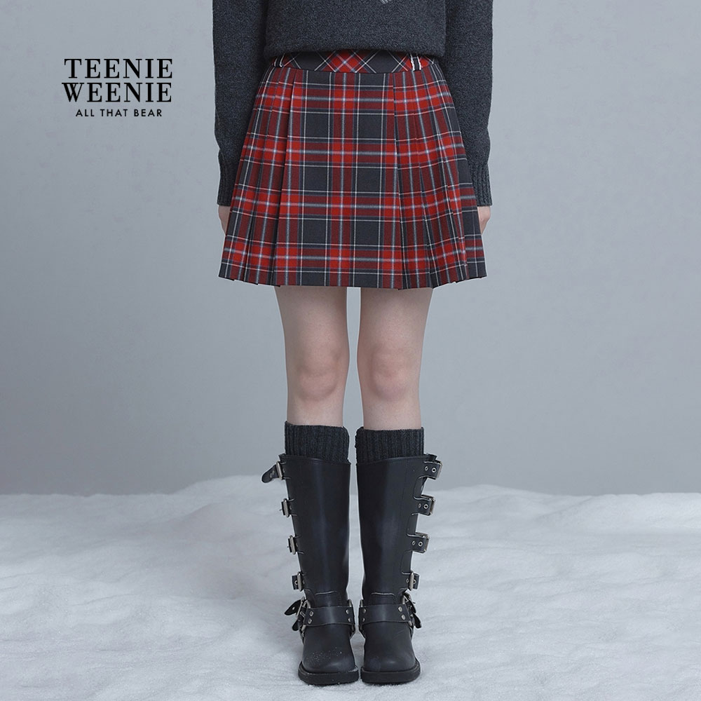TeenieWeenie小熊女半身裙25复古时髦高腰格纹百褶裙TTWH258CC1B