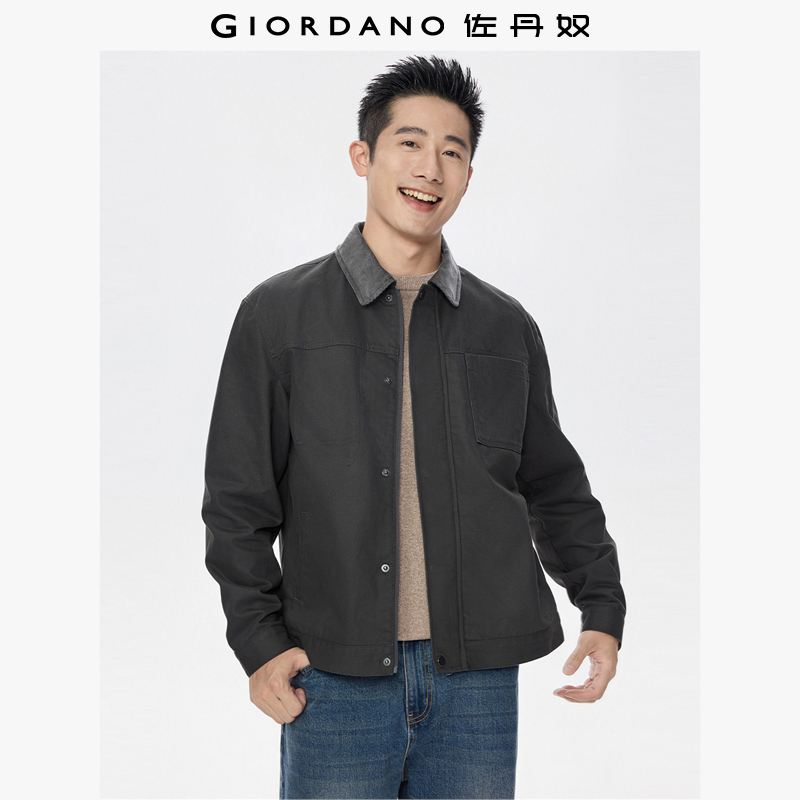  佐丹奴秋冬外套男装拼接灯芯绒复古简约翻领夹克外套 01075096