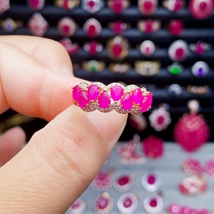 红宝石戒指银S925镶嵌