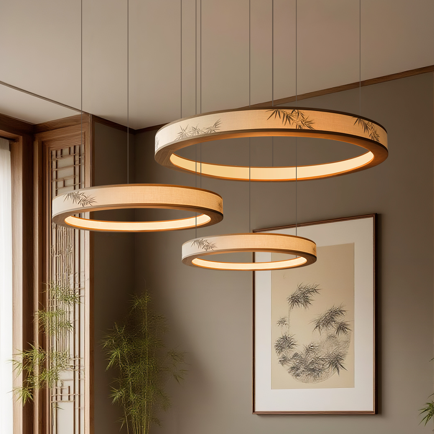 宋代美学圆圈组合客厅吊灯中式禅意房间卧室挑空跃层大厅主灯超亮