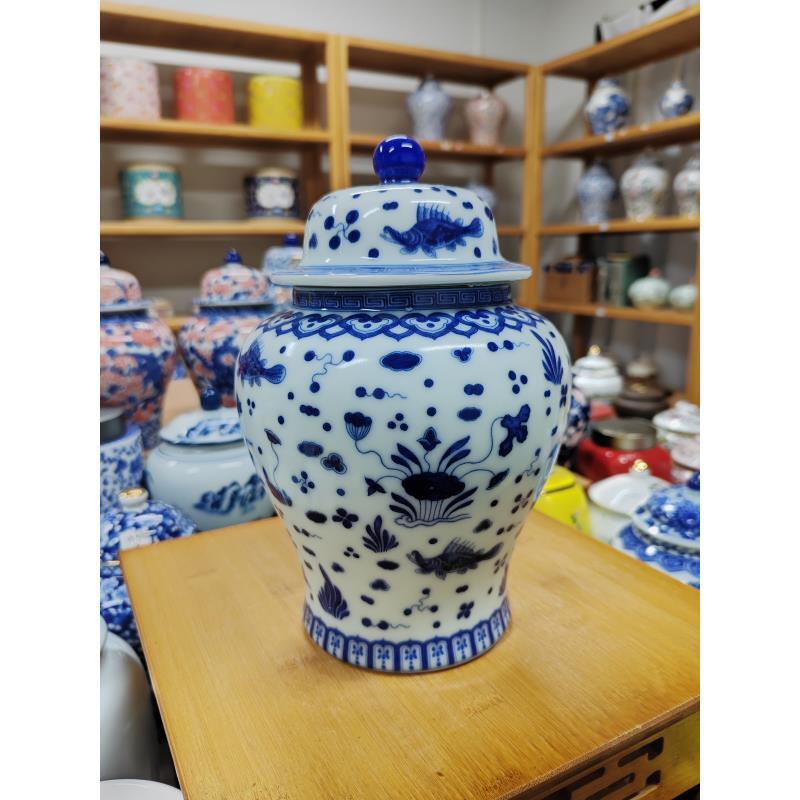 京隆堂鱼藻纹将军罐小号一斤半茶叶罐密封罐储物罐