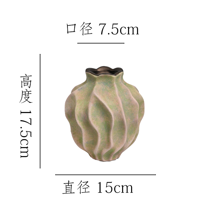 【苔点绿-丝瓜纹小号】无孔水培桌面陶瓷花瓶干花鲜花插花花器