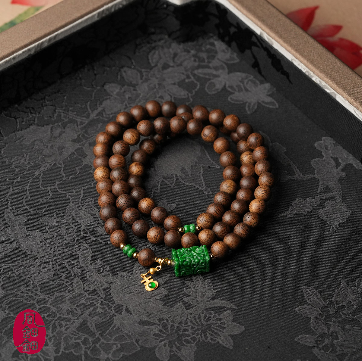 沉香®|青山|天然棋楠沉香A货缅料翡翠18K手串多样性发一