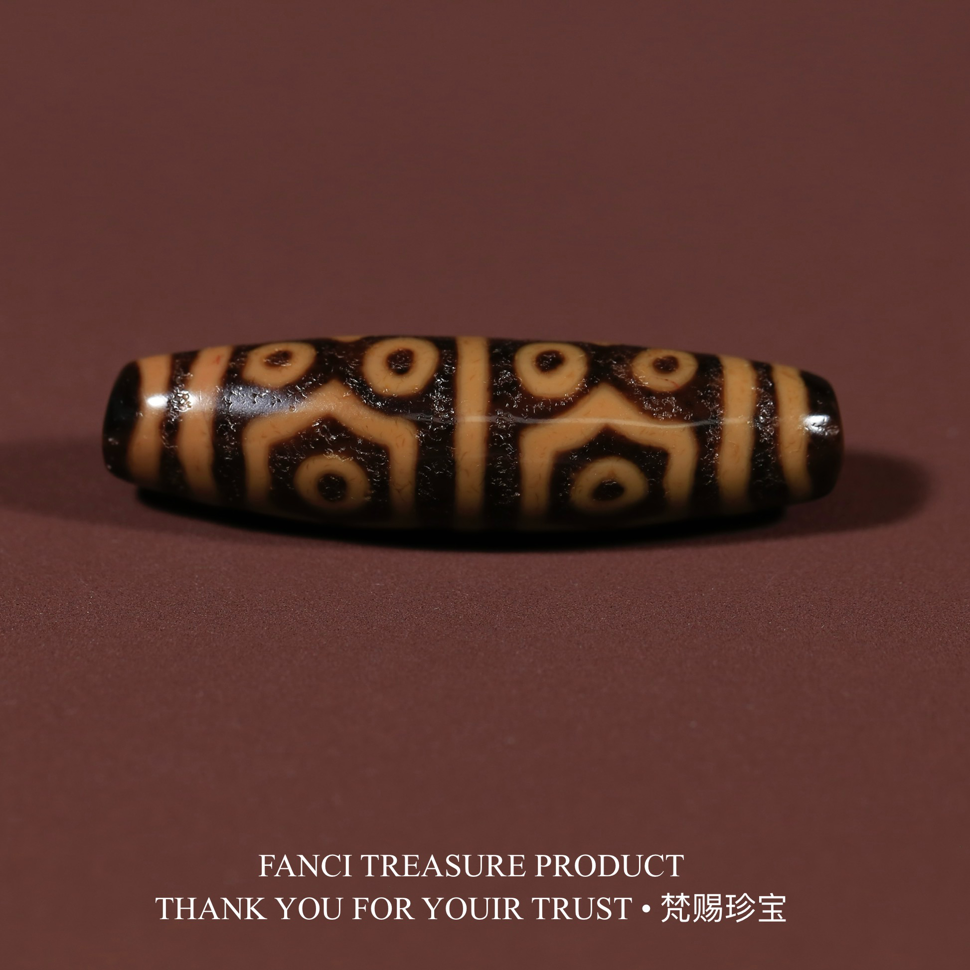 梵赐珍宝·【老冯黑金系列】手工台珠坛城宝盖十二眼51.1x13.9mm天珠