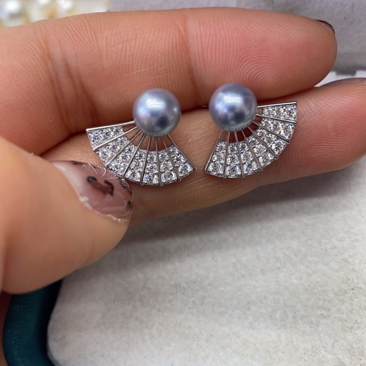 海水珍珠耳饰银S925镶嵌