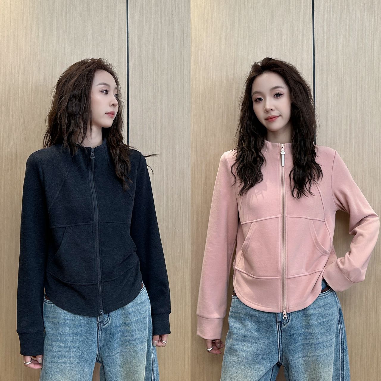 小静静一会【双拉链德绒卫衣】2025秋冬新款立领显瘦上衣 2510C6778