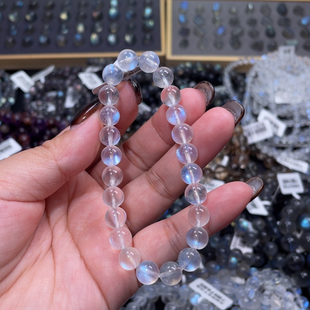 月光石手链未镶嵌发*蓝月光手链7mm+