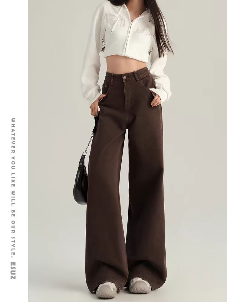 201-400编码牛仔裤女款高腰宽松高个子长裤