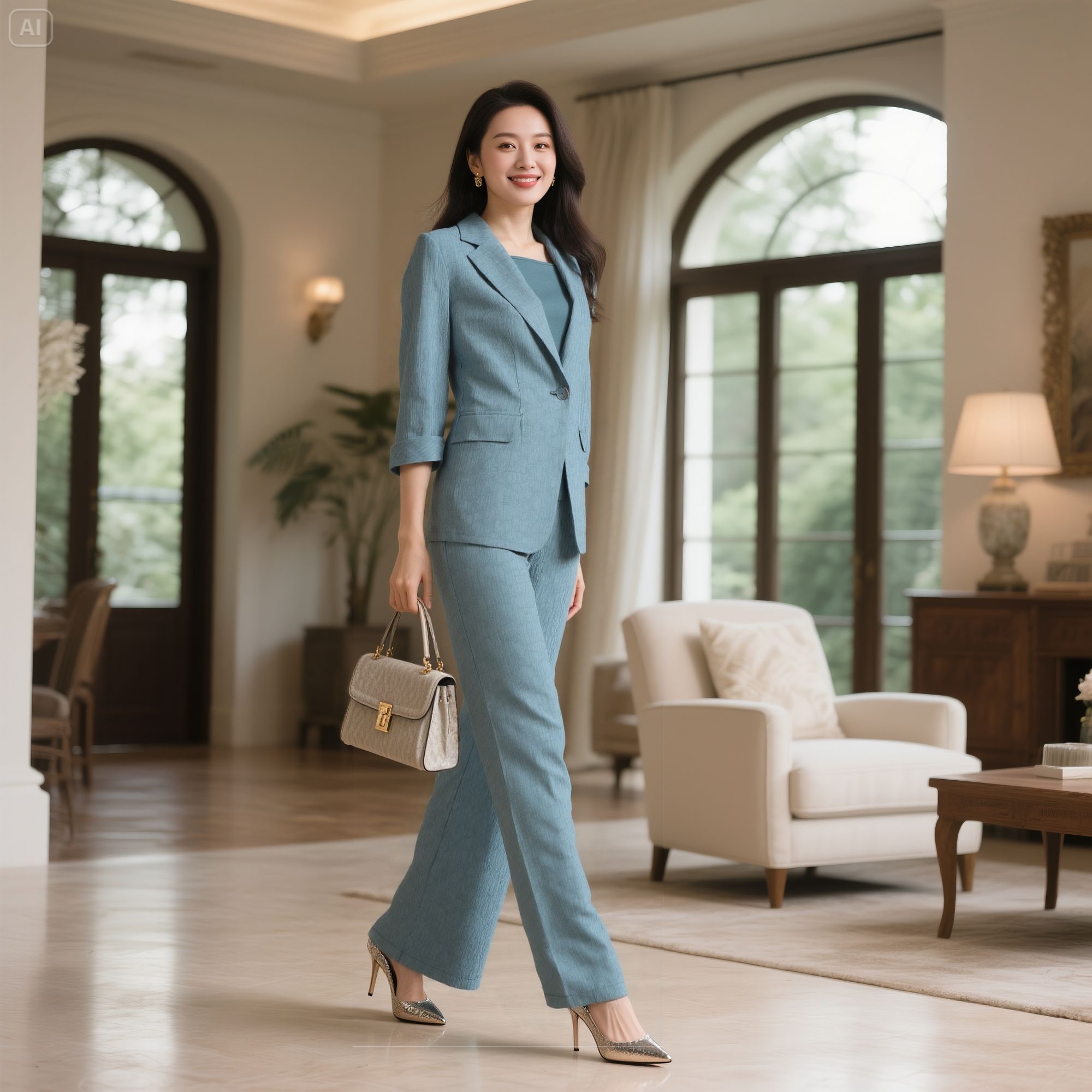 W648韩版简约通勤休闲风时尚套装阔腿裤抽绳城市游牧风