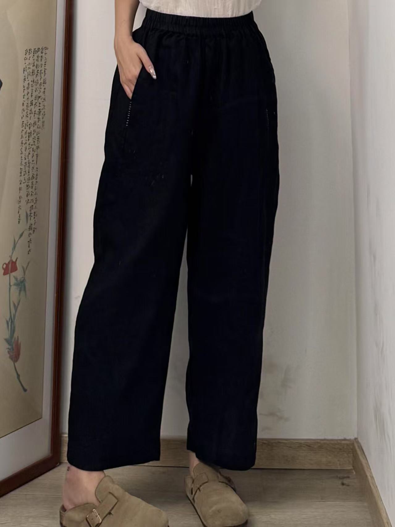 新款春夏秋百搭款亚麻休闲裤哈伦长裤