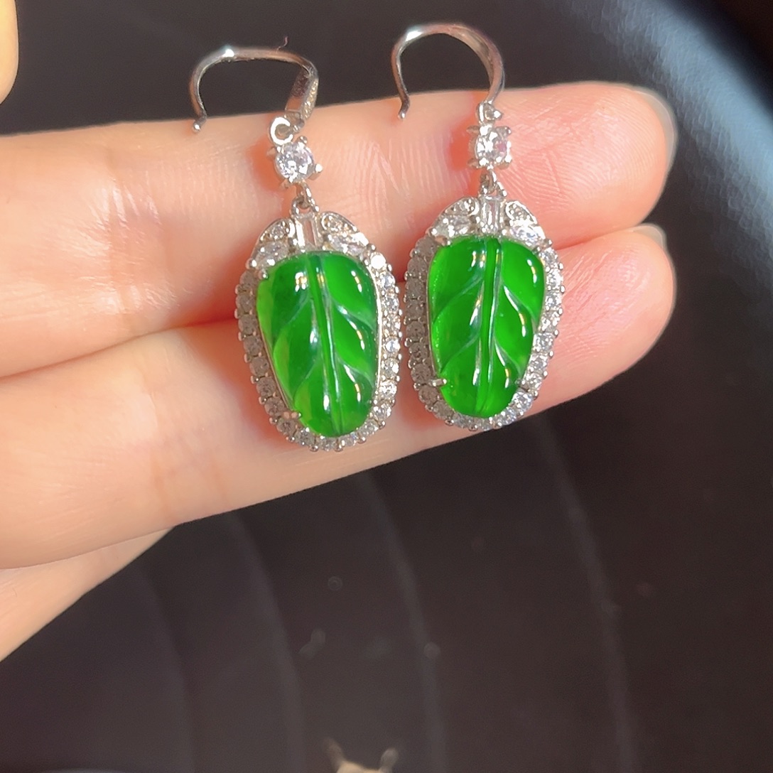 翡翠银S925镶嵌耳饰