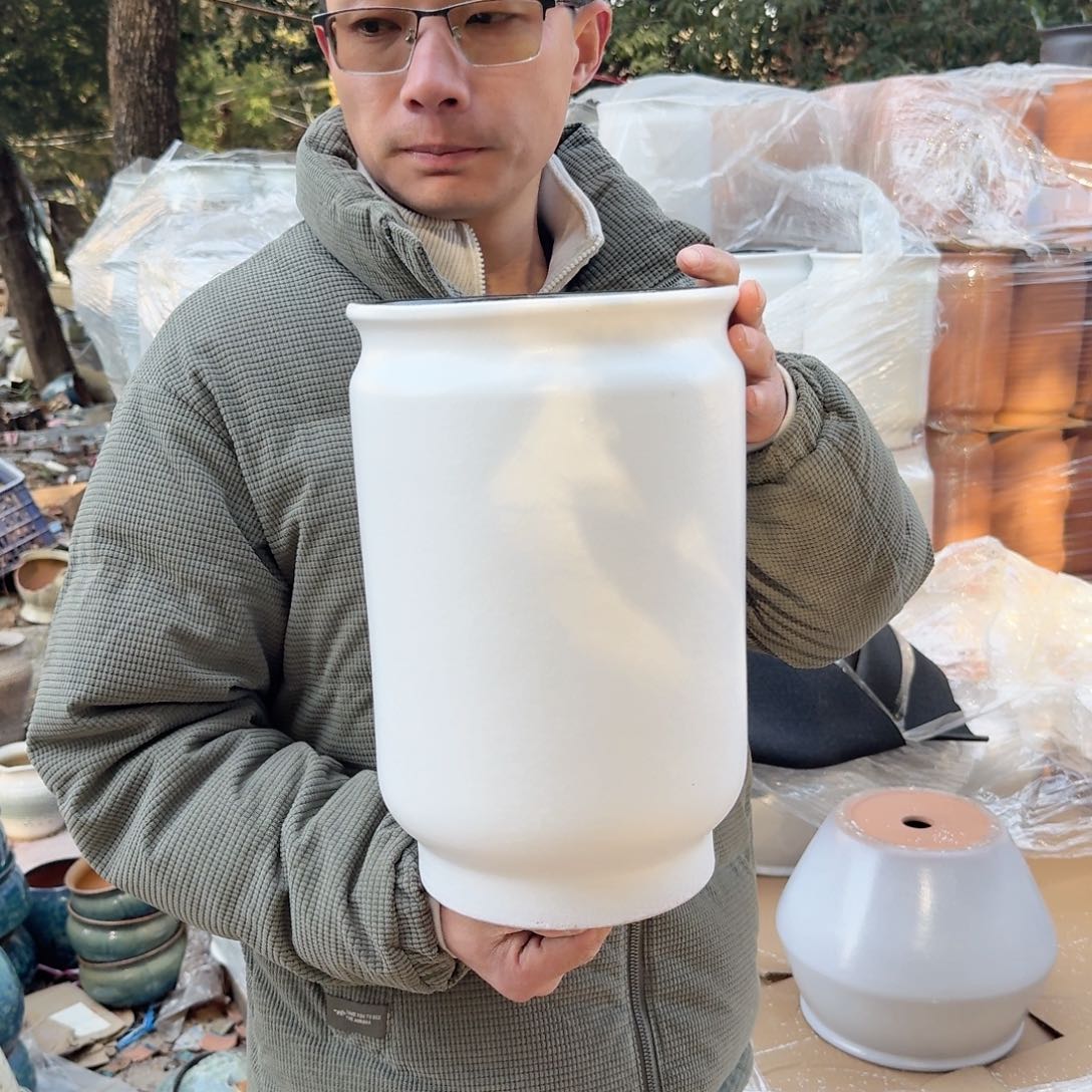 紫砂花盆口20高30（一个直筒白色