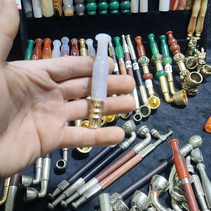 笑***云旱烟袋配件白玛瑙烟嘴三用过滤器