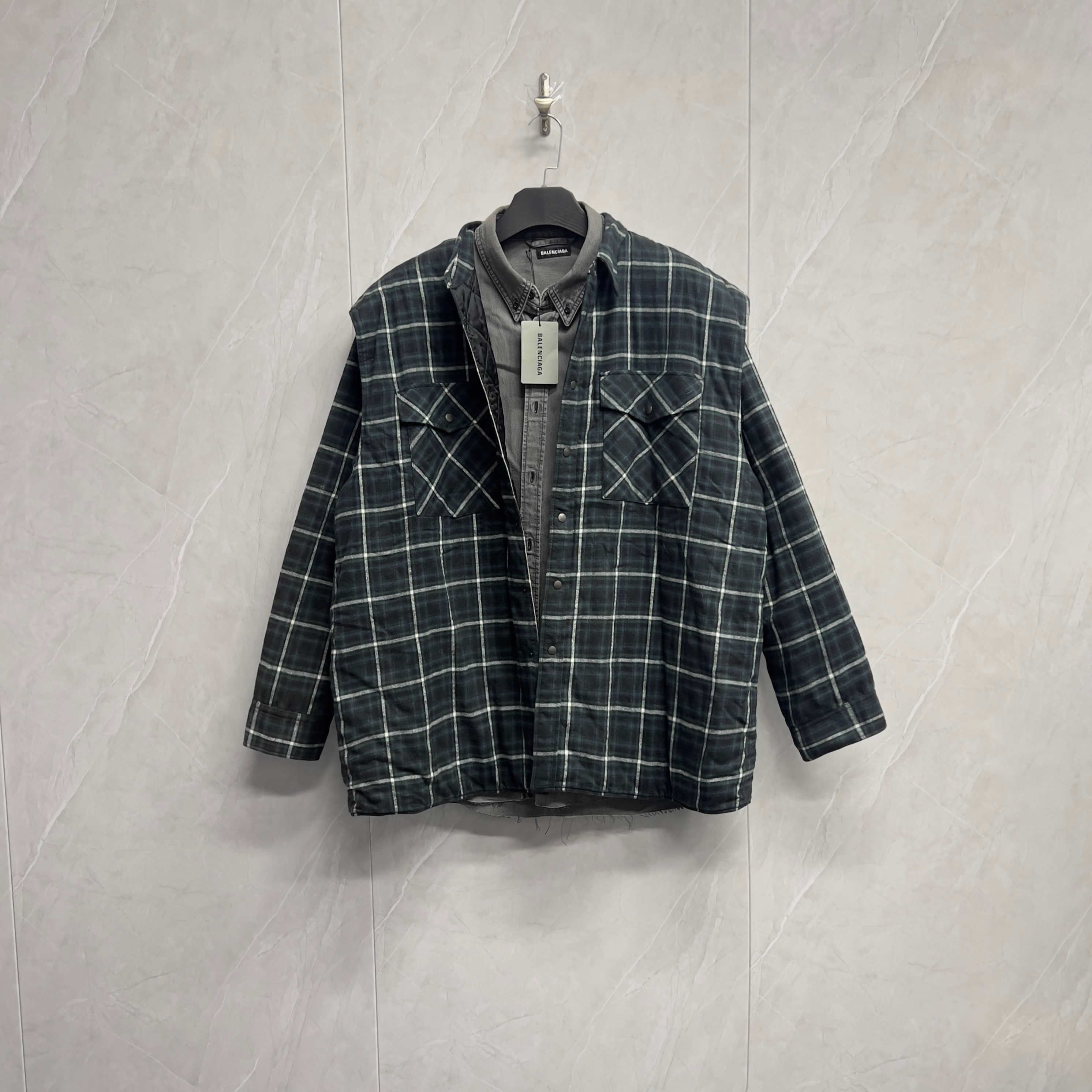 全新未使用 Balenciaga/巴黎世家 真两件重磅格纹夹克/W0809/39码