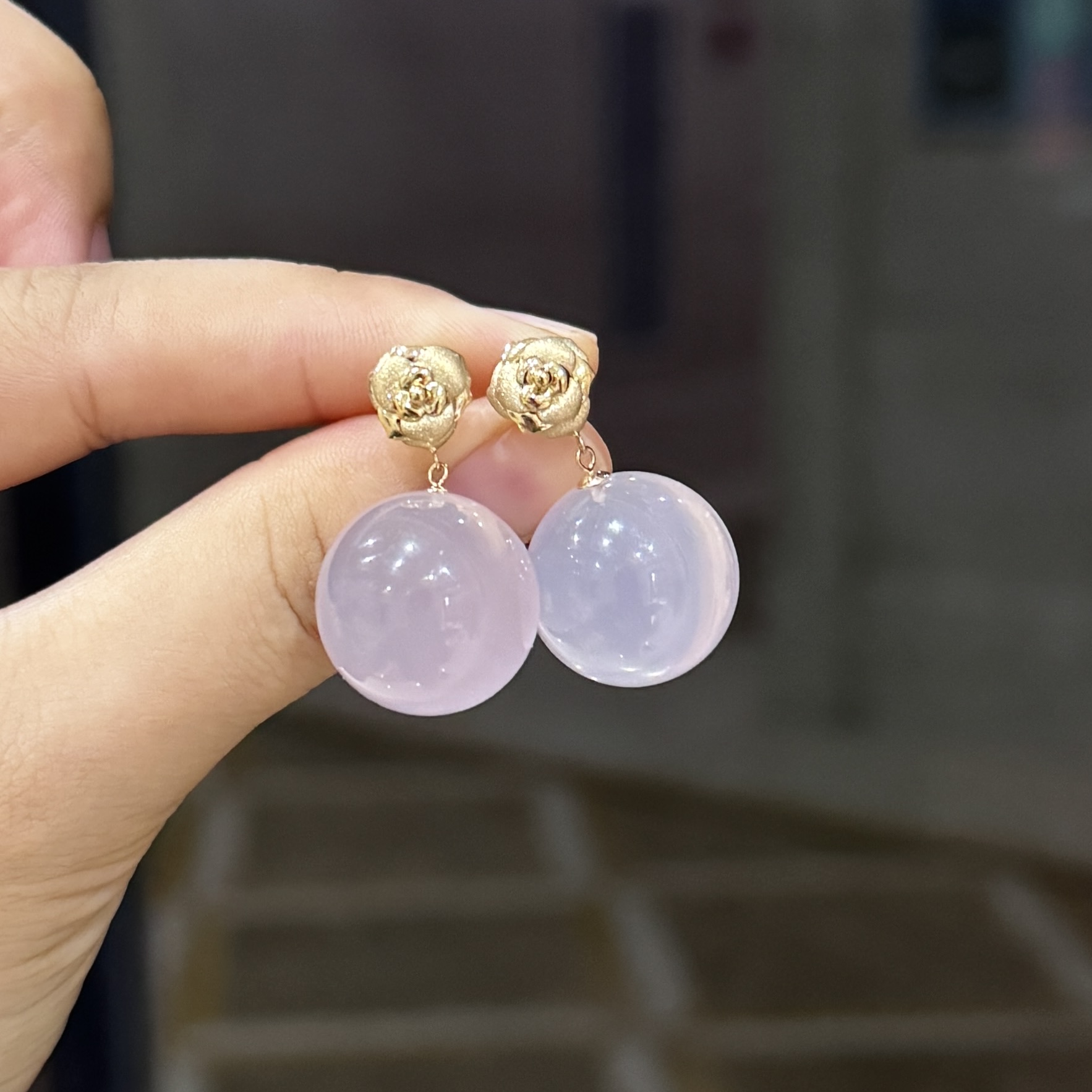 初荷·天然17mm+粉晶18k耳坠