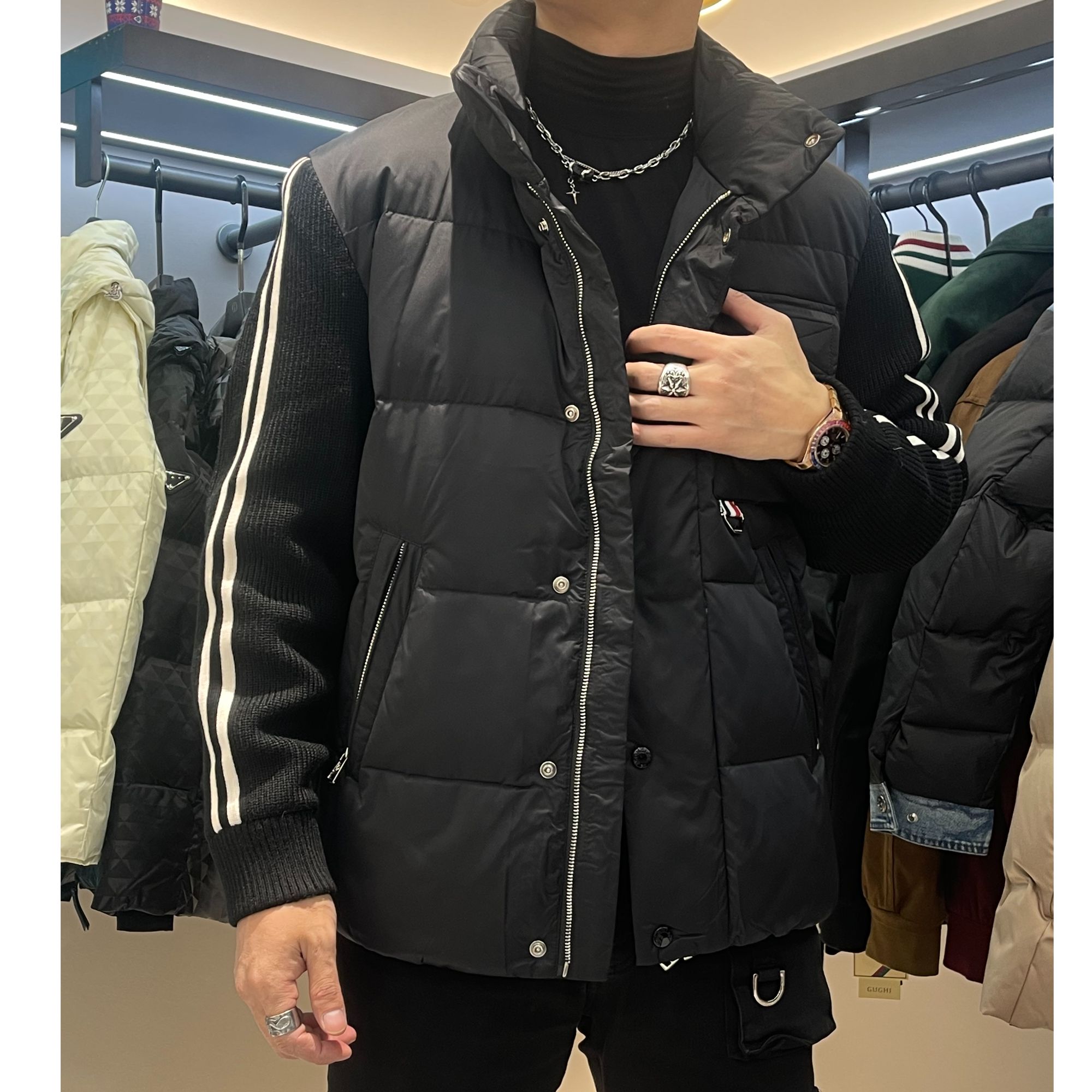  冬季欧货男士保暖百塔拼接针织立领加厚棉服休闲修身外套23139