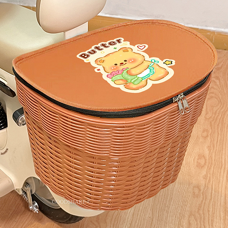 电动车藤编后置车筐带内胆包防水可爱卡通电瓶车摩托车靠背后尾箱