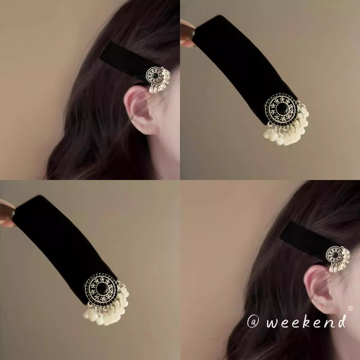 新中式复古黑白民族风秋冬小众轻奢高级感发夹度假风精致气质发饰