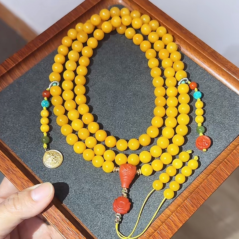 【齐福珠宝】8mm特级色标毕业级正黄108佛珠（多样性发其一）