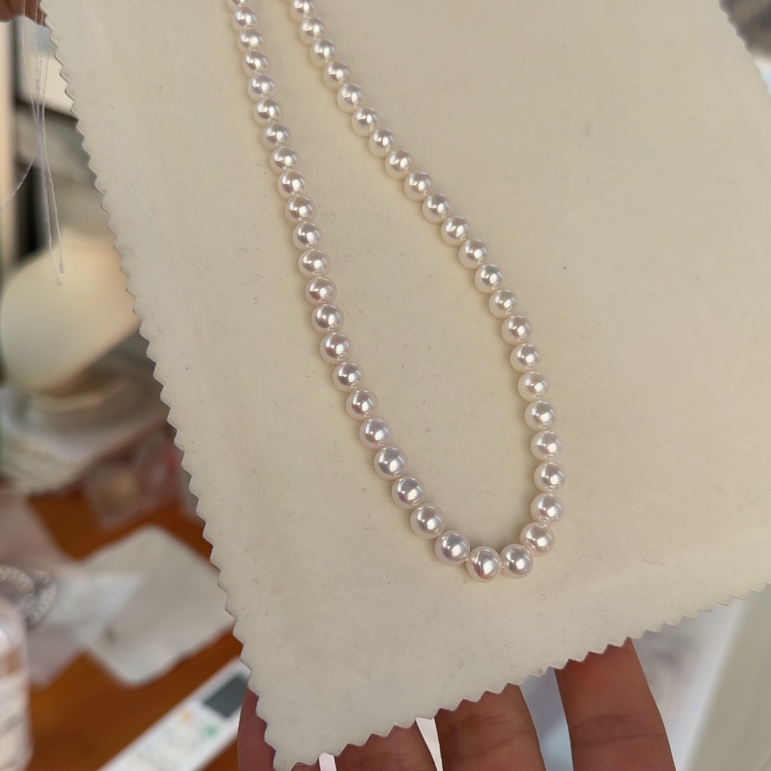 淡水珍珠银S925镶嵌颈饰7-8无核极光镜面正圆无暇炫彩粉