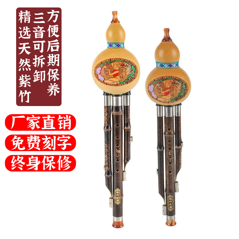 天然紫竹葫芦丝乐器初学c调降b调G调F调七孔学生儿童成人学习款