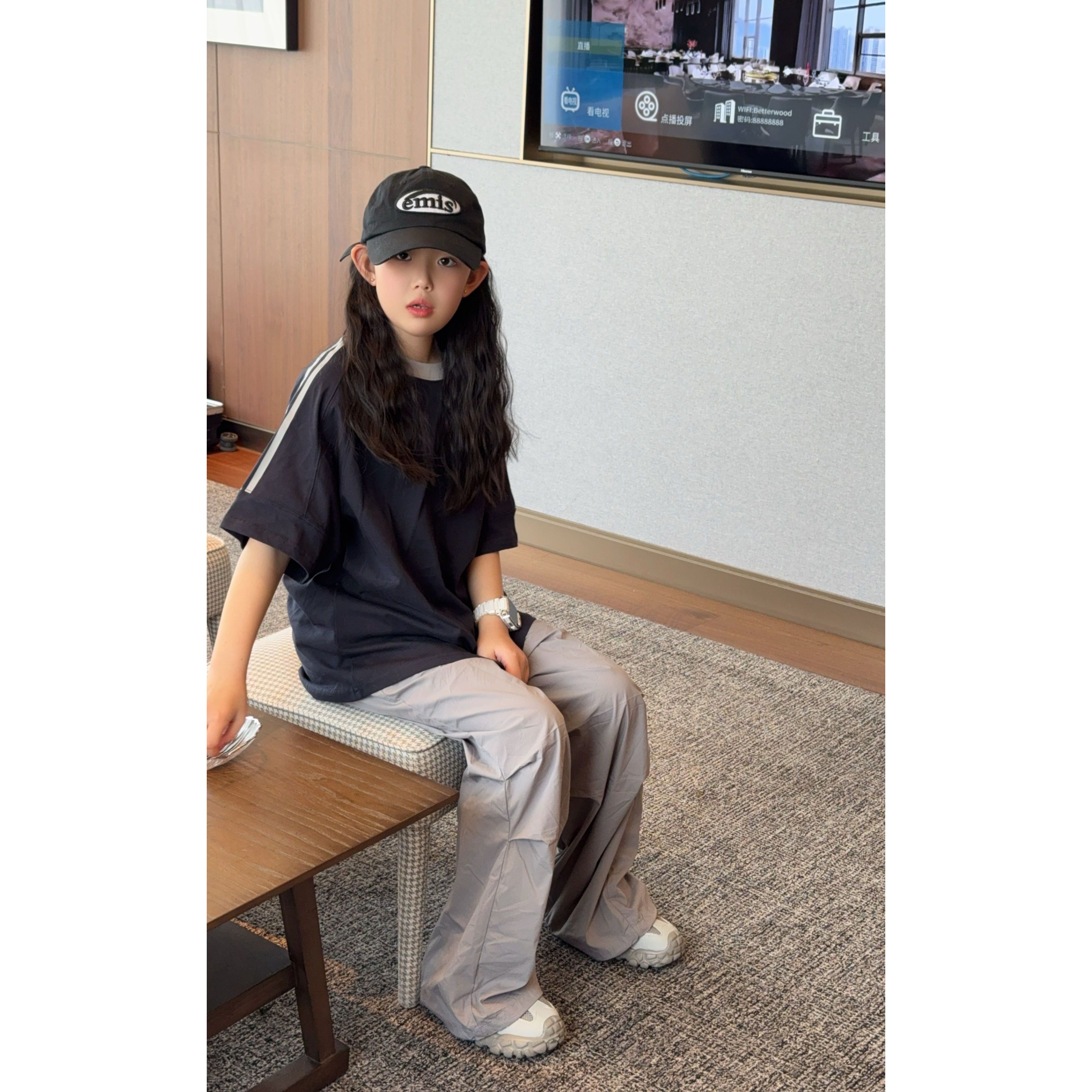 泡妈童装  夏季儿童女童短袖宽松男童T恤25122